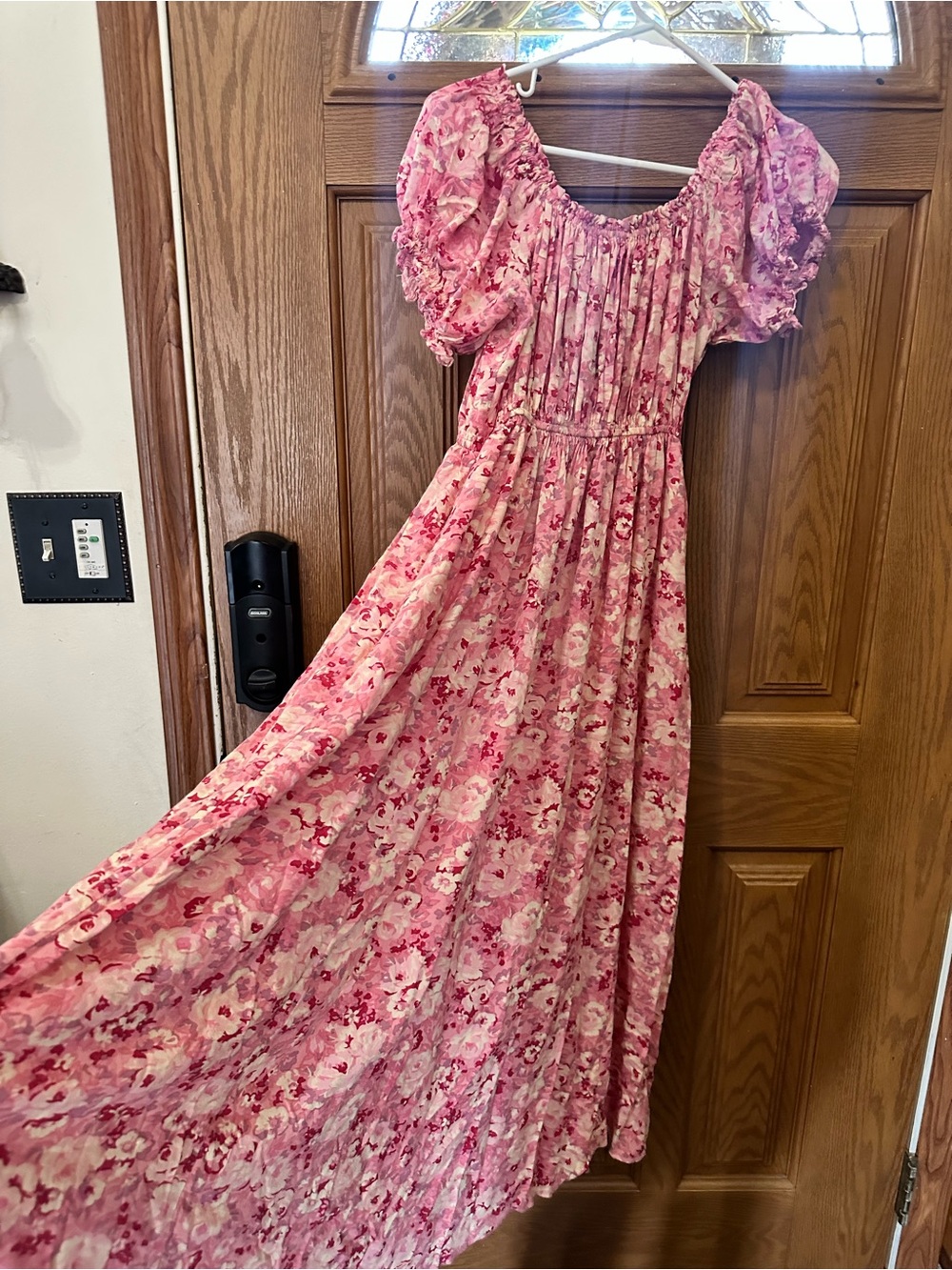Empire waist floral rosy maxi romance dress